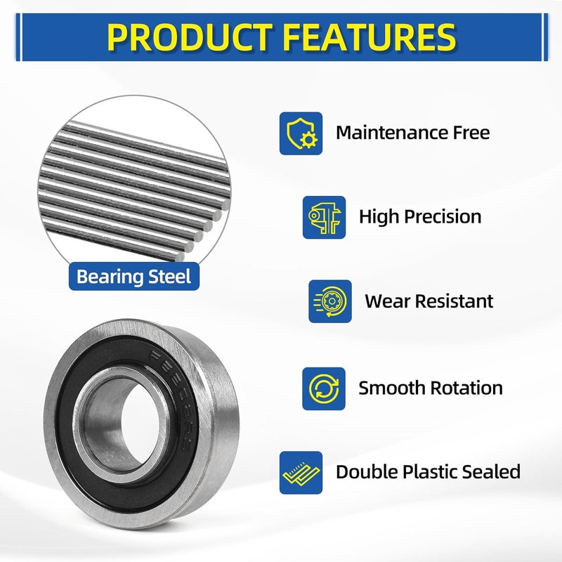 GICOOL (4 Pack) 5/8" Bore Flanged Deep Groove Ball Bearing, 16mm ID x 35mm OD x 13mm W Sealed 9Cr18 Steel Bearing for Wheelbarrow, Lawn Mower, Garden Cart, Hand Truck Tire and Wheel Parts Replacements - Image 4